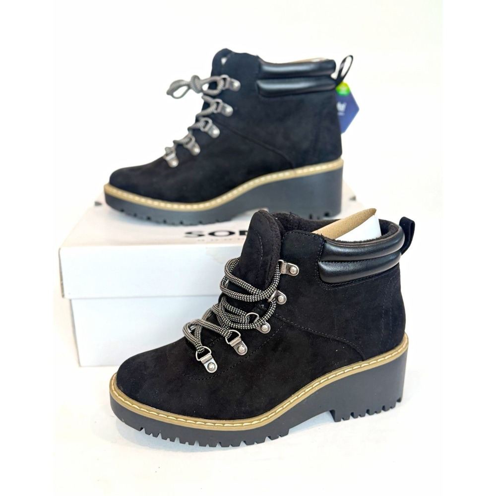 Sonoma Oleen Black Lace Up Ankle Bootie heels Women's 7M Fall Ortholite ECO chic